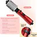 3-in-1 Hot Air Styler & Rotating Hair Dryer Brush with 2 Interchangeable Brushes | Anti-Frizz Ionic Technology for Straightening, Drying & Curling | 3 Heat Settings & 360 Rotation (Red)