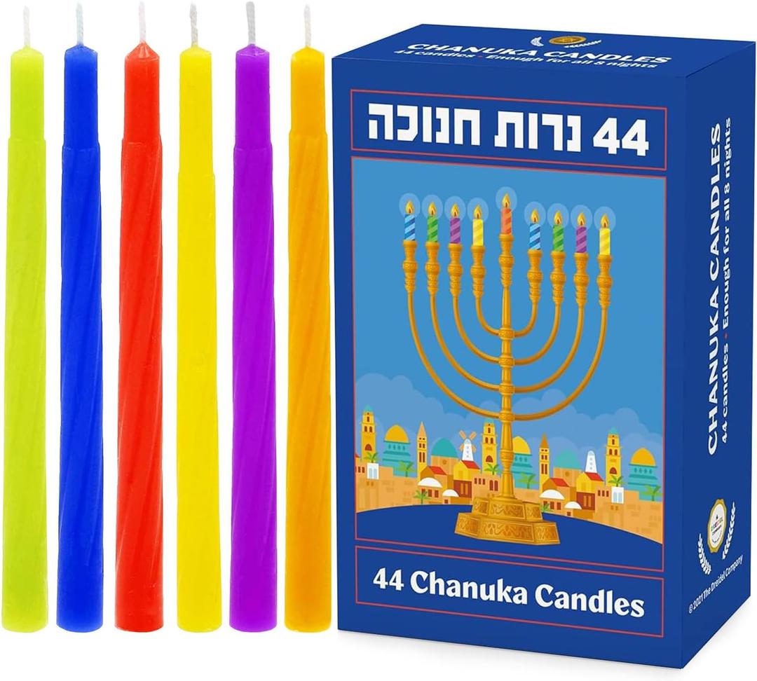 The Dreidel Company Hanukkah Candles Menorah Candles Chanukah Candles 44 for All 8 Nights of Chanukah (Multicolored Candles, Single) (Single)