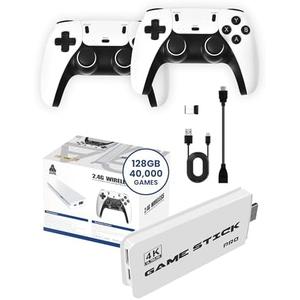 Game Stick Gaming Stick – Retro Gaming Console with 40,000+ Classic Video Games, 9 Emulators, 128GB Storage, Plug & Play 4K HDMI Output, Includes 2 Wireless 2.4GHz Controllers