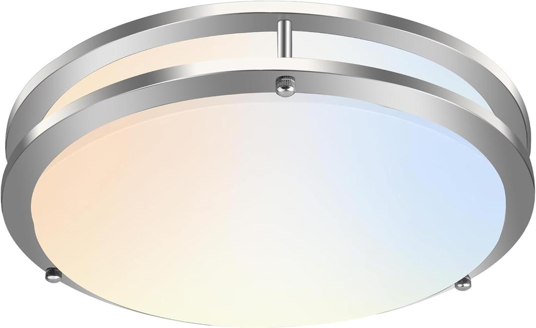hykolity 16 inch Dimmable LED Flush Mount Ceiling Light Fixture, 36W, 2200LM, 2.7/3/3.5/4K/5K Adjustbale, 120Light Angle, CRI90, Ceiling Lamp for Bedroom, Kitchen, Office, ETL Listed, Brushed Nickel