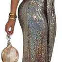 LKOUS Women's Evening Sparkly Jumpsuits Off Shoulder Short Sleeve Party Sequins Rompers High Waisted Wide Leg Pants Suit (X-Large, Gold)