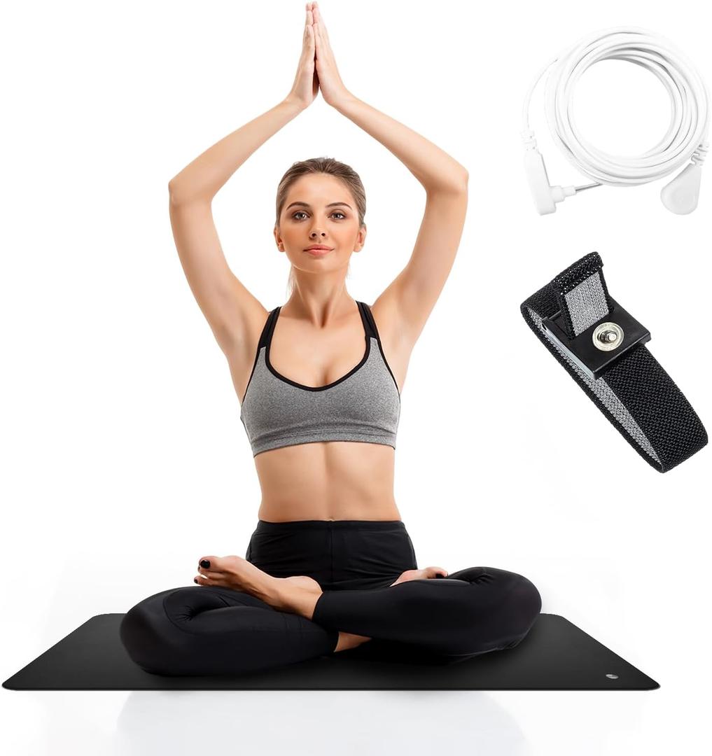 Grounding Mat Grounding Pad for Pet Yoga Grounding Mat for Bed with 15ft Grounding Wire Grounded Feet Mat for Improve Sleep Energy Reduce Anxiety 23.6"x11.8"