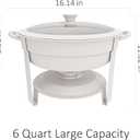 6QT Round Chafing Dish Set of 4, White Granite Finish Stainless Steel with Transparent Lids Elegant Buffet Servers & Warmers, Stackable Storage | Wedding, Catering, Party