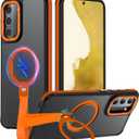 for Samsung Galaxy S22 Case with 360Spin Magnetic Stand & Finger Strap, [Fit for MagSafe][Mil-Grade Protection] Ring Holder Kickstand Non-Slip Shockproof Matte S22 Phone Case (Orange)