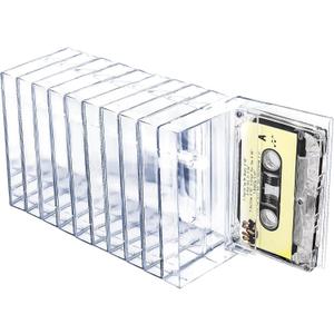 10-Pack Cassette Tape Storage Cases & Holder - Clear Plastic Audio Cassette Organizer with Anti-Scratch/Dust Protection, Classic Norelco-Style Replacement Boxes (4.28"L x 2.75"W x 0.6"H)