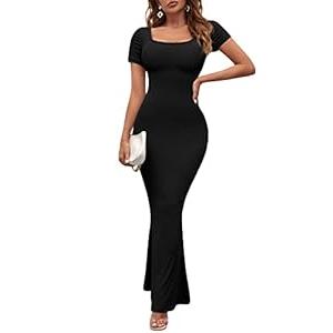 Verdusa Women's Square Neck Short Sleeve Fishtail Bodycon Maxi Dress (Medium, Mint Green)