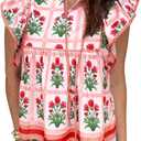 Cicy Bell Womens Peplum Floral Blouses Babydoll Ruffle Cap Sleeve Boho Tops | Flutter Short Sleeve Top,V Neck,Dressy Casual Summer Flowy Shirts,Versatile for Daily Vocation (S)