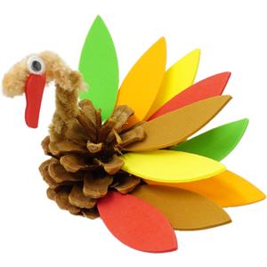 4E's Novelty 4 Pack Pinecone Turkey Craft Kit - DIY Thanksgiving Crafts for Kids & Adults, Thanksgiving Table Decorations, Turkey Arts and Crafts Thanksgiving Centerpiece Craft