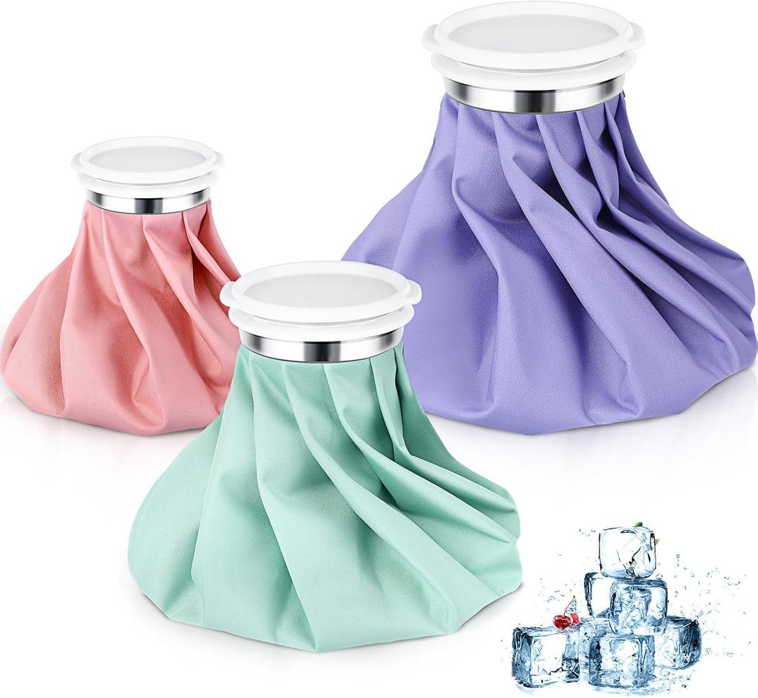 Shihanee 3 Pcs Ice Pack for Injuries, Reusable Hot Water Bag with Screw Top, Hot Cold for Sports Knee Head Leg Shoulder Back Injury, 6 Inch 9 Inch 10 Inch(Multicolor,Solid Style)