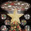 Christmas Tree Topper Lighted with 6 Projected Patterns, Christmas Star Tree Topper Built-in LED Rotating Lights, 3D Glitter Projector for Party Holiday Xmas Decorations Gifts (Gold)