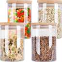 Aoeoe 4 Pack Glass Storage Jars with Airtight Bamboo Lid, 27 OZ Glass Kitchen Canisters, Clear Container for Coffee Bean Storage, Dry Goods, Cookie, Candy, Tea, Spices and More