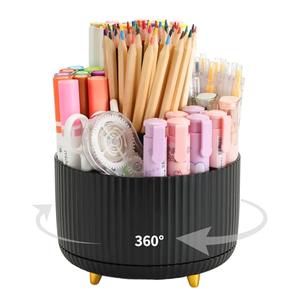 Camelmother Pen Holder For Desk With 5 Slots 360° Rotating Pencil Holder Makeup Organiezr Teacher Supplies Office decor (black)