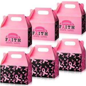 Faccito 72 Pcs Pink out Football Breast Cancer Awareness Gift Boxes Bag Faith Hope Ribbon Bow Treat Candy Cake Bakery Cookie Box for Office Women Lady Fundraiser Donation Charity Events Favors