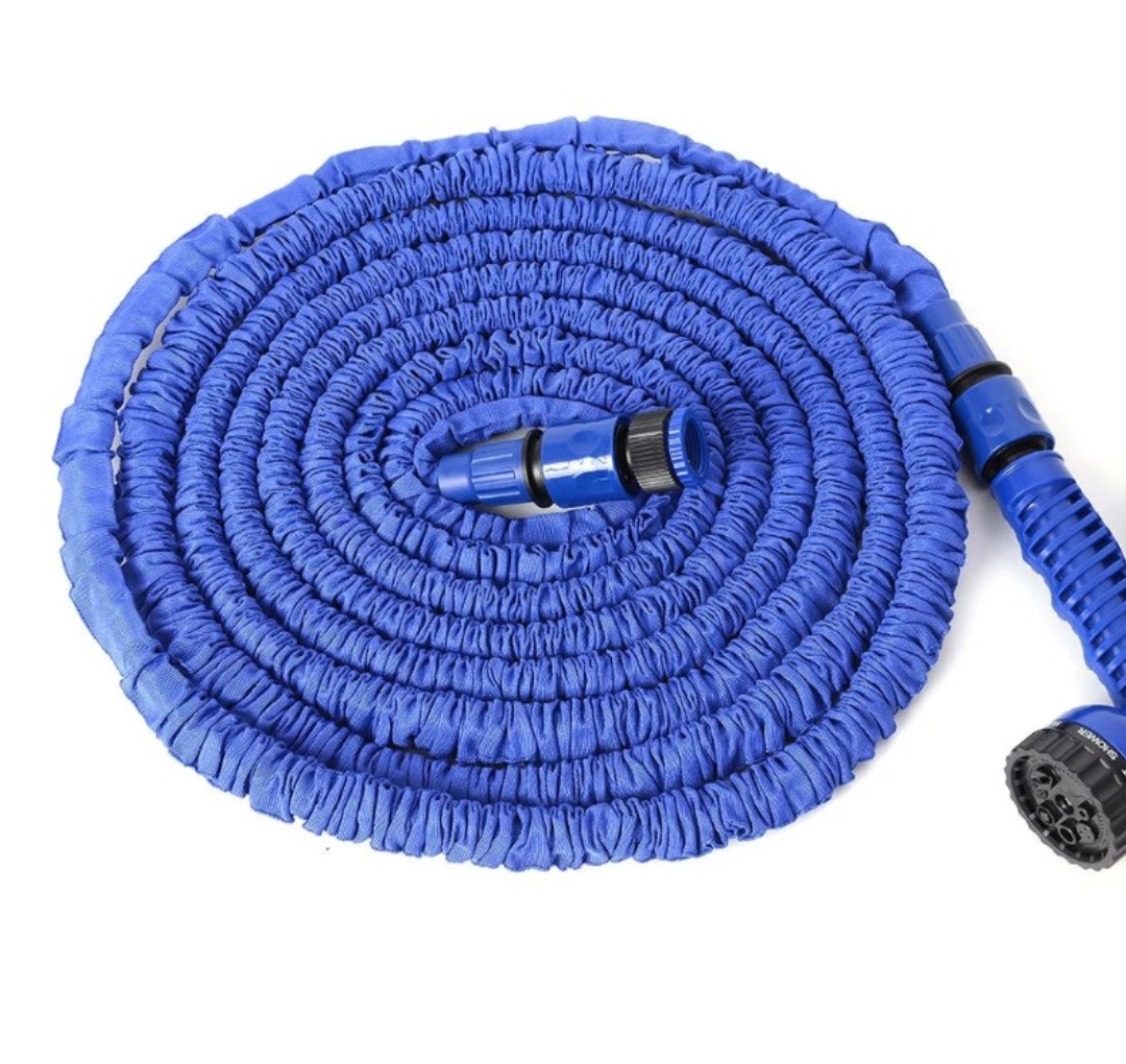 Expanding Flexible Garden Water Hose w/ Spray Nozzle in Blue (75ft) - CycloneSound
