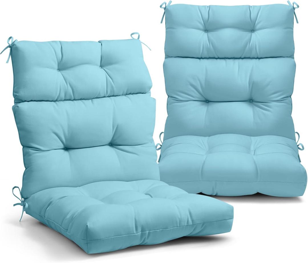 EAGLE PEAK Tufted Outdoor/Indoor High Back Patio Chair Cushions, Set of 2, 46'' x 22'', Aqua Blue