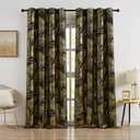 Black Gold Full Blackout Curtains for Bedroom Tropical Leaf Curtain Panels Room Darkening Thermal Insulated Noise Reducing Grommet Window Treatments Sets, 52x90Inch, 2 Panels