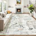 Area Rugs 9x12 Living Room, Large Soft Washable Abstract Neutral Bedroom Rug, Non-Slip Stain Resistant Floor Carpet for Dining Room Nursery, Brown/Grey