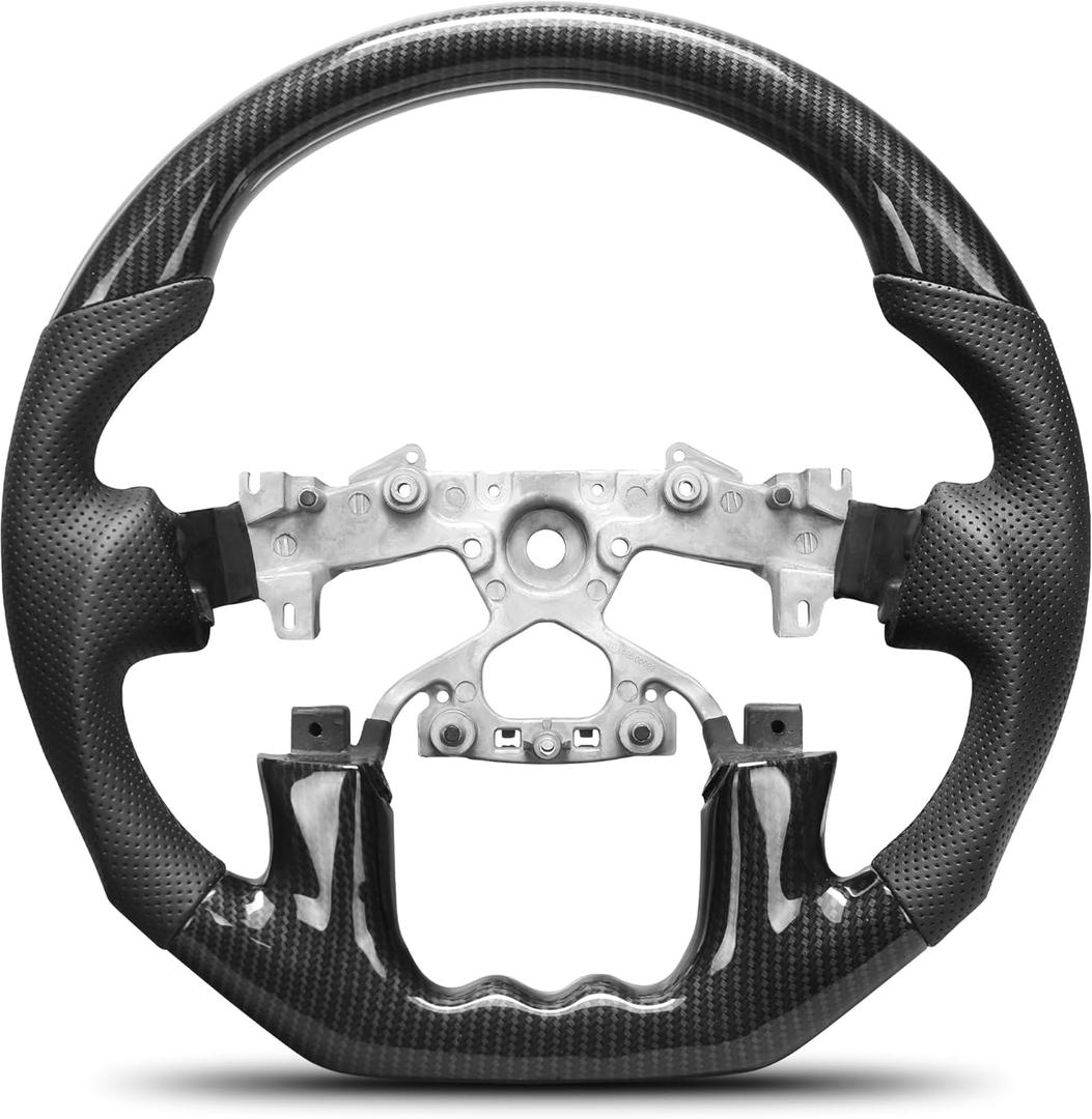 Hydro-Dip Carbon Fiber Steering Wheel For Nissan Patrol Y62 2019-2024 D-shaped With stitching Nappa Perforated Leather Flat-bottom Steering Wheel