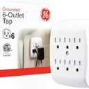 GE 6-Outlet Extender Wall Tap, Grounded Adapter, Outlet Splitter, Charging Station, 3-Prong, Plug Adapter, Secure Install, Cruise Essentials, ETL Listed, White, 54947
