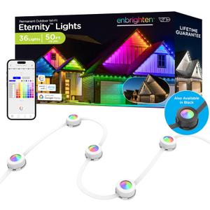 Enbrighten VIBE Eternity Permanent Outdoor Lights, 50ft, 36 RGBWIC LEDs, Smart Everyday Accent Lights, IP67 Waterproof, Compatible with Alexa, Google Home, White, 81102