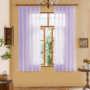 Lavender Sheer Pinch Pleat Curtains 63 Inches Long Light Filtering Short Curtain Panels Soft Touch Pleated Drapes with Adjustable Hooks for Bedroom, Pastel Lilac, 42" W x 63" L, 2 Panels
