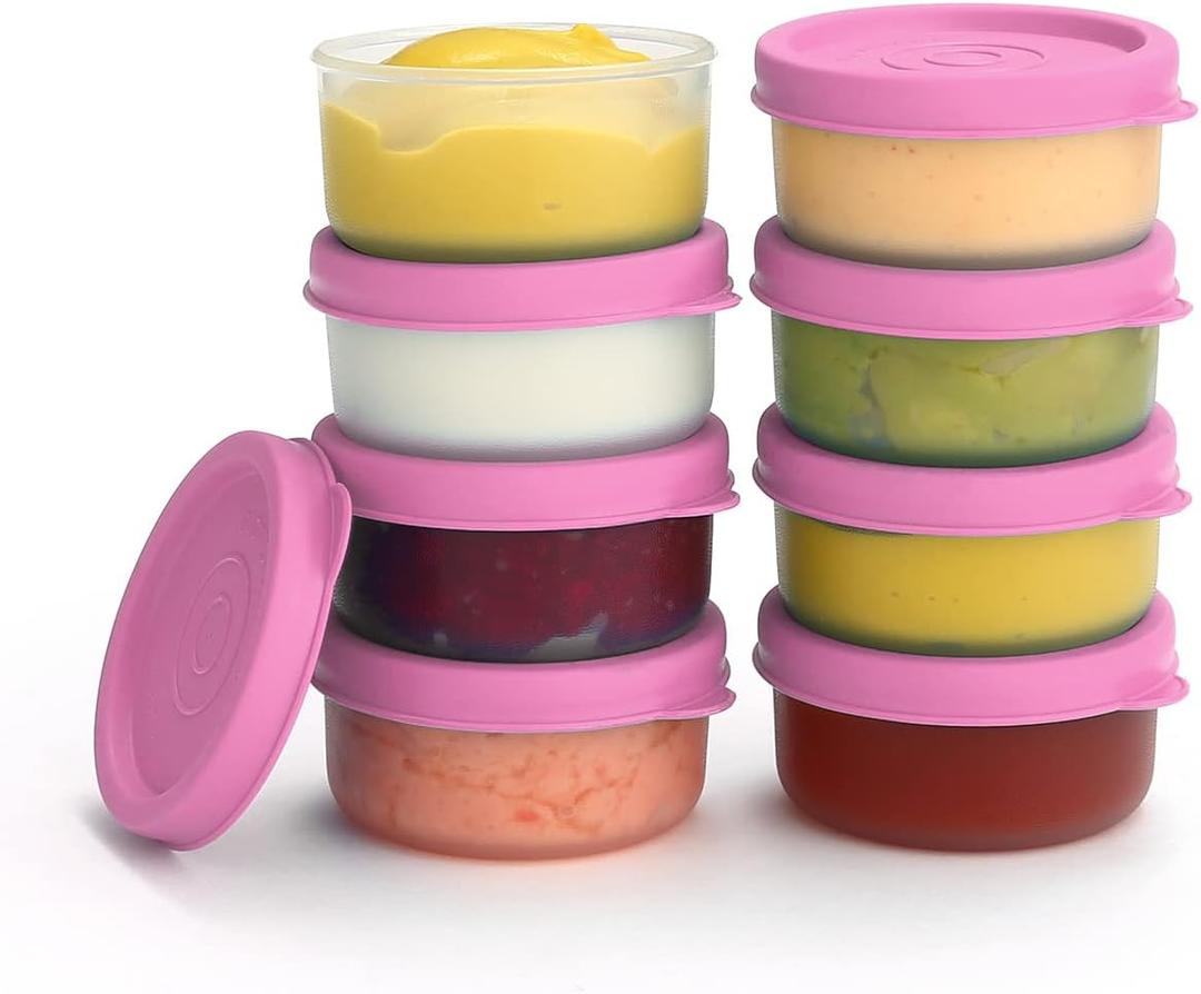 Condiment Cups Containers with Lids- 8 pk. 1.3 oz.Salad Dressing Container to go Small Food Storage Containers with Lids- Sauce Cups Leak proof Reusable Plastic BPA free for Lunch Box Picnic Travel (Pink)