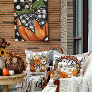 GEEORY Fall Throw Pillow Covers 16x16 Inch Set of 4, Pumpkins Floral Wreath Mason Jars Blessed Autumn Seasonal Decorative Farmhouse Decoration for Home G558-16