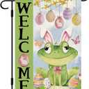 DLZDN Welcome Easter Frog Egg Garden Flag 1218 Inch Double Side Vertical Burlap Farmhouse Yard Sign Spring Holiday Outdoor Decoration