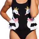 Little Girls One Piece Swimsuits Cute Toddler Bathing Suit Summer Beach Swimwear Black 4-5Y