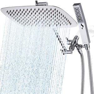 G-Promise All Metal 12 Inch Dual Shower Head with Handheld Combo, Rain Shower Head, Adjustable Extension Arm, Smooth 3-Way Diverter, 71 Inch Extra Long Hose - A Bathroom Upgrade (Chrome)