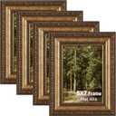 Splinterix 5x7 Gold Picture Frame Set of 4, Vintage Antique Picture Frames for Wall or Tabletop, 5 x 7 Ornate Bronze Photo Frame with Real Glass, Display 4x6 Print with Mat or 5x7 without Mat, 4 Pack