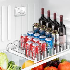 Drink Organizer for Fridge, Upgraded Drink dispenser for fridge, Automatic Pusher Glide,12oz 16oz - Can Dispenser for Fridge - Holds up to 20 Cans - 5 Rows White (12InchDepth)