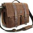 Messenger Bag for Men, 15.6 Inch Laptop Bag, Water-resistant Waxed Canvas Messenger Bag, Vintage Computer Satchel Briefcase for School Work Travel (Vintage Brown)