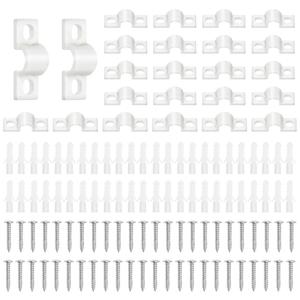 24PCS Wire Shelf Loop Clips, Shelf Clips for Metal Shelving Closet Maid Shelf Clip White Plastic Down Wall Loop Clips with Screws Expansion Tubes for Wires Shelving Concrete Installation Accessories