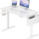KLUVIS Electric Standing Desk with Drawers, 32 Inch White Small Height Adjustable Sit Stand Desk with Storage for Small Space Home Office Bedroom, Study Writing Stand up Computer Desks for Girls Work, 31.5'' 
