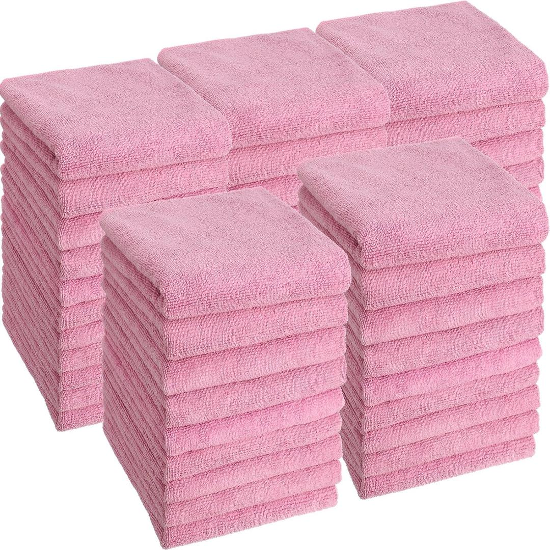 Shimeyao 40 Pack Bleach Proof Towels Microfiber Absorbent Resistant Hair Hand Towels Bulk Quick Dry for Barber Gym Bath Spa Shaving (Pink,16 x 29 Inch)