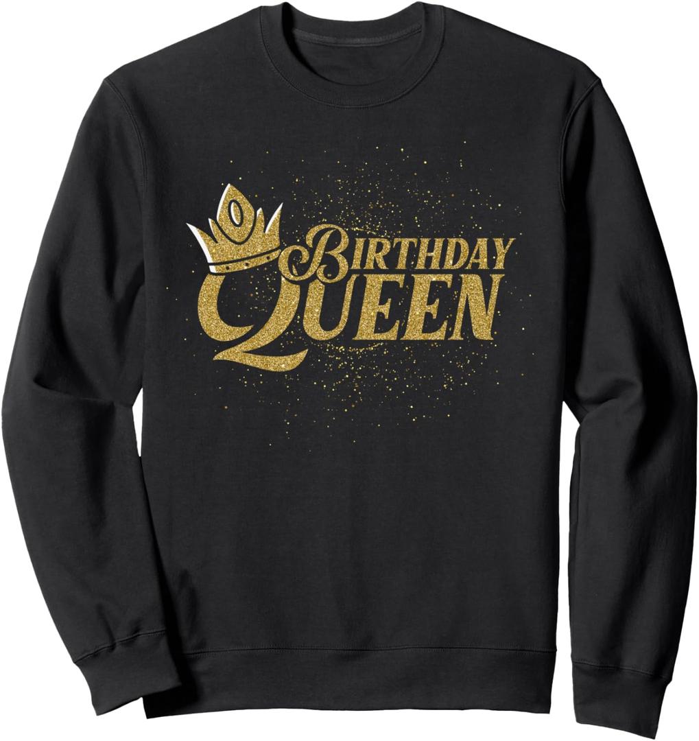 Celebration Girls Birthday Party Women Crown Birthday Queen Sweatshirt (Small, Black)