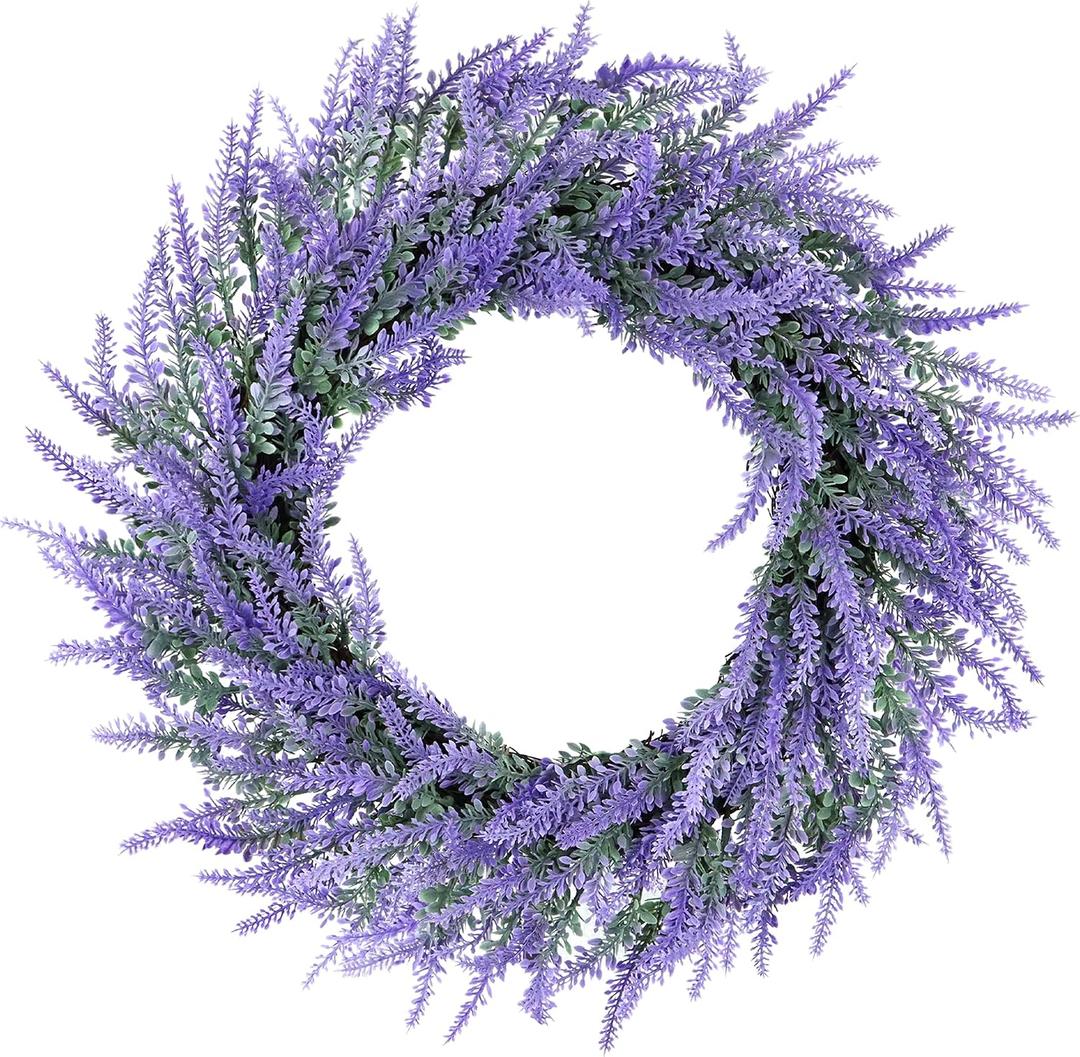 20" Lavender Wreath for Front Door, Artificial Purpule Wreath for Porch, Wedding, Farmhouse Decor, Outdoor Wreaths All Seasons Spring Summer Home Wall Window Decorations(Purple Lavender)