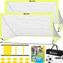 Kids Soccer Goals for Backyard Set of 2, 6x4 ft Portable Pop Up Soccer Goal Training Equipment with Soccer Ball, Ladder and Cones, Soccer Nets for Backyard for Kids Youth Toddler Outdoor Sports Games (Optic Yellow)