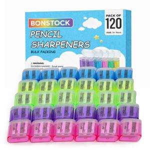 Pack of 120 Plastic Pencil Sharpeners Bulk, Bulk Pencil Sharpeners Pack with Lid, Perfect for School, Office, and Home