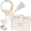 Wristlet Wallet for Women with Keychain  RFID Card Holder Small Wallet Wristlet with Key Ring (Beige)