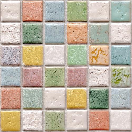 IOHEFY 10PCS 12x12 Inch Peel and Stick Floor Tiles Self Adhesive Vinyl Flooring Tile Retro Cracked Glaze Mosaic Stickers Removable Wall Decals Kitchen Bathroom Laundry Balcony DIY Home Decoration