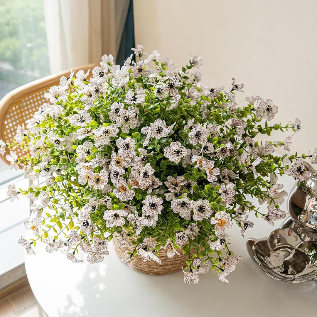 Artificial Flowers Outdoor,UV Resistant Realistic Garden Artificial Plants,Bright 16 Bundles No-Fade Veranda Fake Faux Flowers,for Porches Patios Walkway Gardens Decor-White