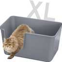 Jumbo Cat Litter Box with High Sides,24.4" L 15.1" W 13.0" H,Extra Large Litter Boxes for Big Cats & Kittens,XL Cat Pan,Indoor Pet Toilet with Tall Sides,Easy to Clean,Anti-Splashing(Grey)