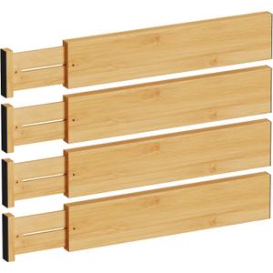 BAMEOS 4" High Drawer Dividers Bamboo Separators Organization Expandable Organizers for Kitchen Bedroom Bathroom Dresser Office 4-pack