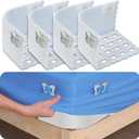 Bed Sheet Holders Lock for Corner,Upgraded Fitted Sheet Holder Keep Firm&Tight in Place,Set of 4 Sheet Locks Bedsheet Corner Holder Stay Secured in Place Easy Install for Mattress(Clear)