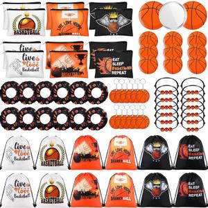 75 Pieces Basketball Team Gifts Set Includes 12 Pcs Makeup Bag 12 Ball Drawstring Bags 12 Hair Ties 12 Bracelets 12 Pcs Compact Mirror 12 Keychains (Orange Color,Basketball)