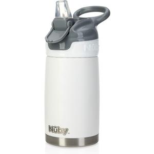 Nuby Thirsty Kids No Spill Flip-It Reflex Stainless Steel Travel Cup or Water Bottle - 10 Oz - 18+ Months - White - Back to School Essentials