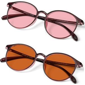 BRADDELL Indoor FL-41 Rose & Outdoor FL-60 Brown Tinted Migraine Light Sensitivity Glasses for Fluorescent LED Glare, Photophobia and Concussion (MEDIUM-SMALL)