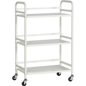 DCLRN 3 Tier Rolling Cart,Storage Organizer Cart,Multifunctional Storage Shelves,Rolling Metal Organization Cart with Handle and Lockable Wheels, for Home, Office, Kitchen, Bathroom(White)